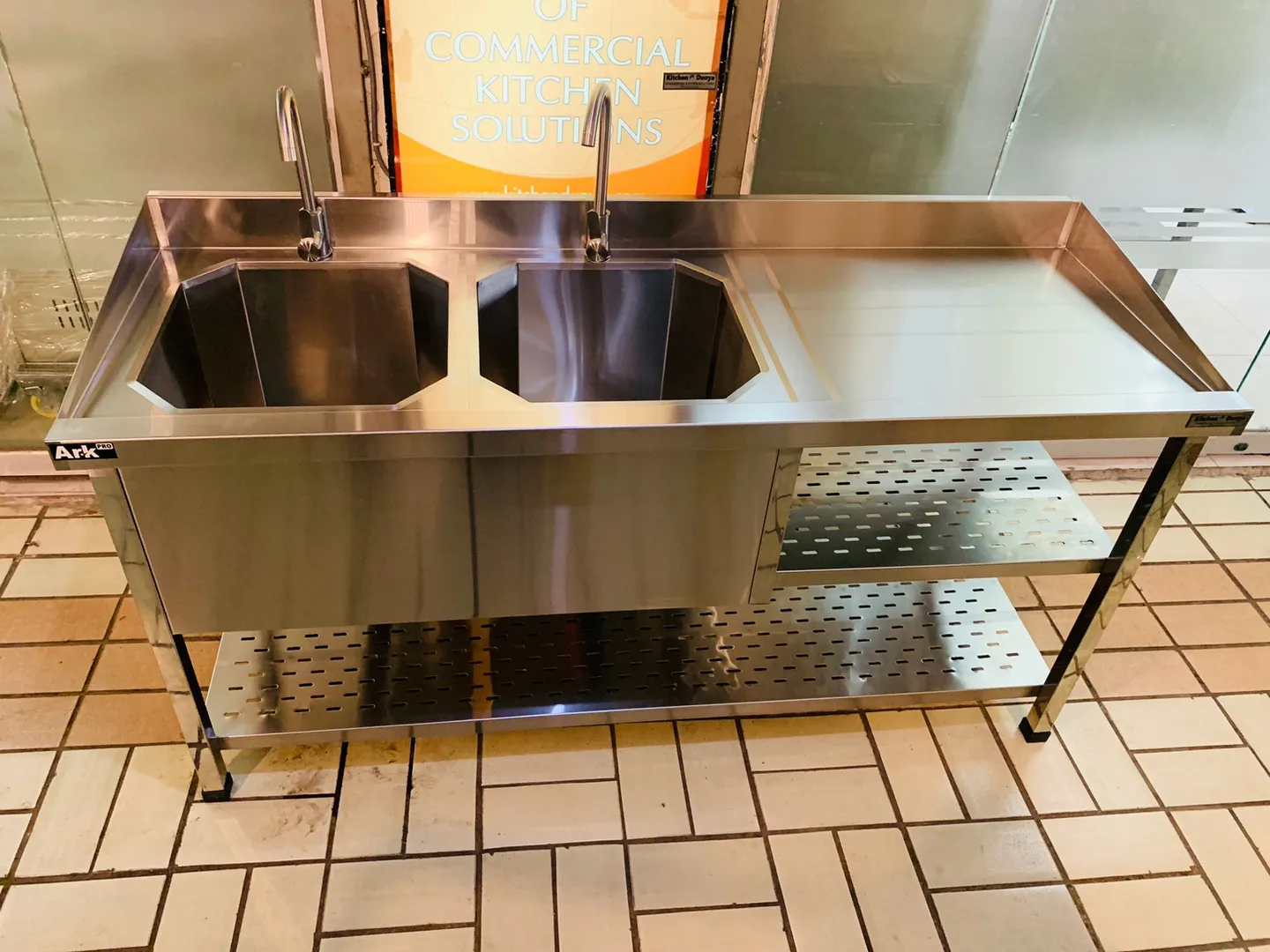 Double Bowl Sink with Utensil Storage